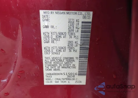 2015 Nissan Titan Sv из США, поврежденный, VIN 1N6BA0EDXFN515016